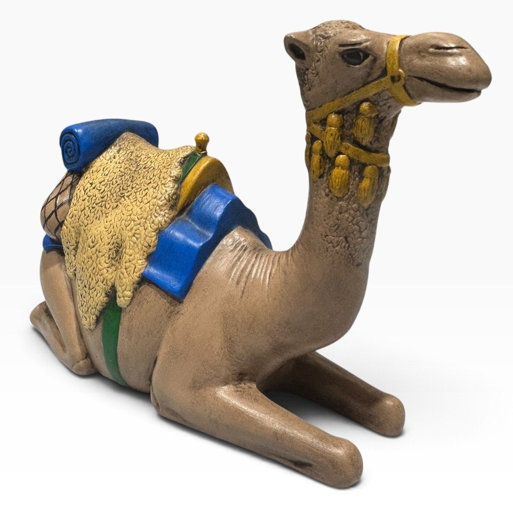 Vintage 1970s Holland Mold Hand Painted Ceramic Seated Nativity Camel 6 Inch